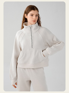 Winter Design Women Hoodies Thick Sports Casual Running Sports Sweater <strong>Half</strong> Zip High Standing Collar Pullover for Women - Product Image 6