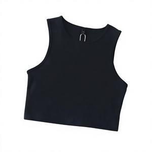 Top Corto de Punto Blanco para Mujer al por Mayor, Cuello Redondo, Minimalista, Color Sólido, Sin Mangas, Largo Corto - Product Image 3