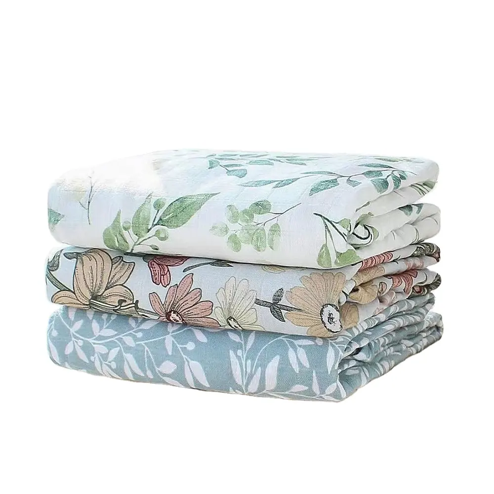 Wholesale Custom Logo Designs GOTS Certified Organic Cotton Bamboo Muslin Swaddles Baby Blankets