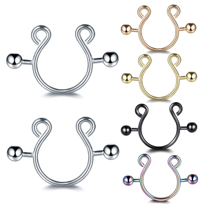 Anneau de fer à cheval en acier inoxydable 14G, non perçant, anneaux de tétons pour femmes, faux <span class=keywords><strong>piercing</strong></span> de tétons, bijoux avec doubles billes - Product Image 1