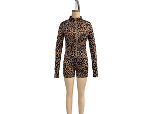 <span class=keywords><strong>Set</strong></span> Yoga <span class=keywords><strong>Donna</strong></span> Personalizzato con Stampa Leopardata, Top a Maniche Lunghe con Zip, Abbigliamento Streetwear Elasticizzato, Completo Due Pezzi con Shorts - Product Image 5