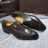 Chaussures habillées pour hommes à boucle, en cuir gaufré crocodile, pour mariage et bureau, chaussures de ville formelles