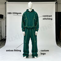 Ensemble de survêtement unisexe personnalisé, comprenant un sweat à capuche oversize et un pantalon ample à jambes larges en molleton bouclette épais, avec épaules tombantes et effet empilé
