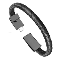 Grosir Pengisi Daya Cepat 2020 Baru untuk Pria Kustom Gelang Kulit Hitam Kabel Pengisi Daya USB untuk Ponsel Pengisian Jalur Data