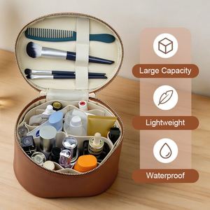 Nouvelle trousse de maquillage décontractée en PU avec fermeture éclair, grande capacité, légère, logo personnalisé, portable, haut de gamme, rangement pour maquillage, sangles élastiques - Product Image 2