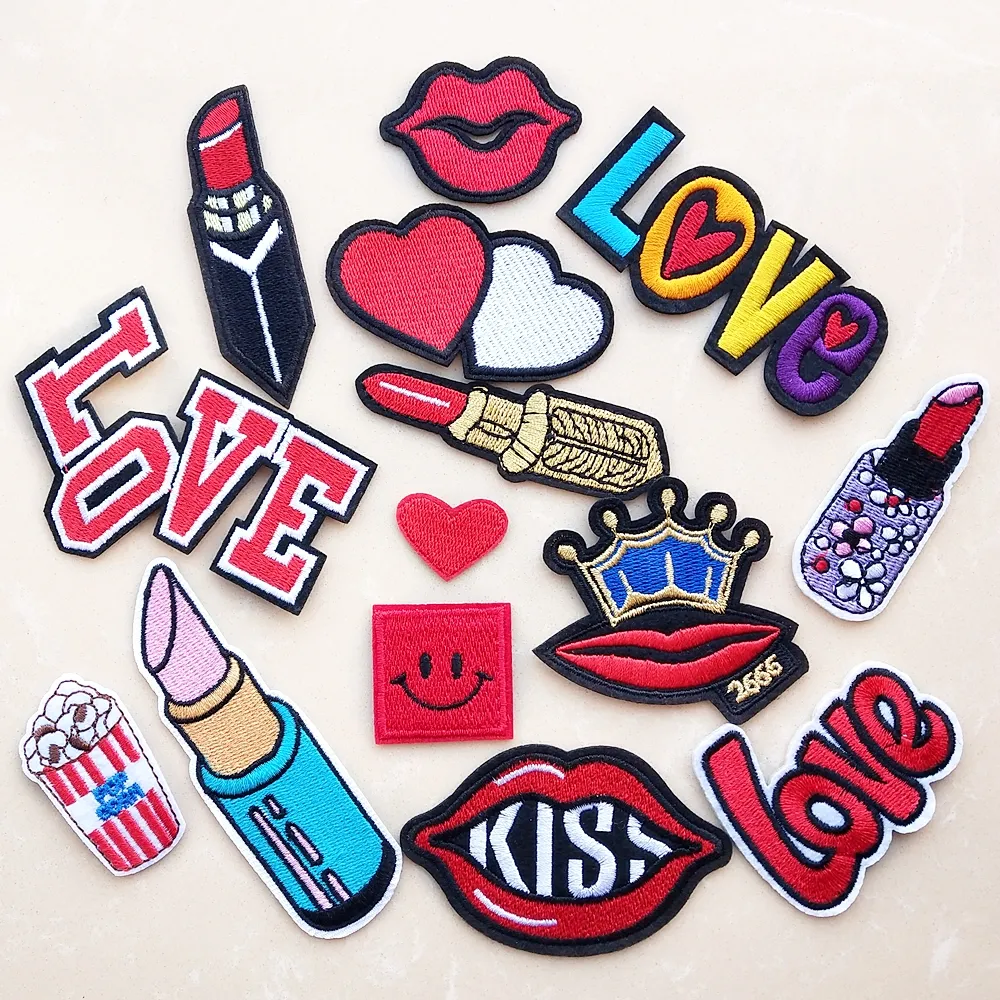Fashion Lipstick Red Lips Love Stickers Appliques Backpack Badges Coats Patch Embroidery Patches for Clothing