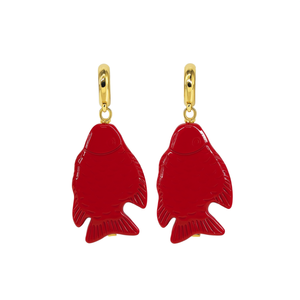 Fashion <b>Drop</b> <b>Earrings</b> <b>Red</b> Fish Shape PVD Gold Plated 316L Stainless Steel Sustainable Design - Product Image 2