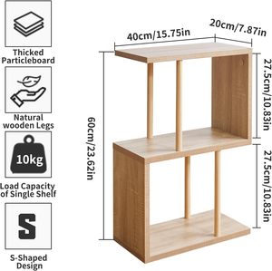 Aibiju - Mesa Auxiliar Estrecha en Forma de S, Estantería Geométrica con 2 Estantes, Almacenamiento Abierto sin Respaldo para Espacios Pequeños, Sala de Estar, Dormitorio - Product Image 3