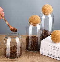Stoples Kaca dengan Tutup Gabus Bulat, Kaca Borosilikat Tinggi, Wadah Penyimpanan Kopi, Wadah Penyimpanan Makanan Dapur, Wadah Teh, Kacang, Rempah-rempah