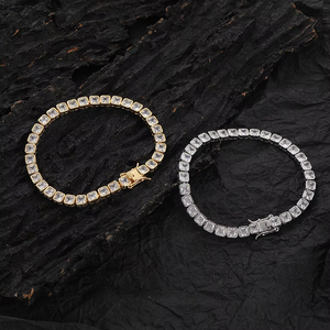 Zirconium Square Tennis <b>Bracelet</b>, Copper Micro-inlaid Zircon Single-row Chain Hip-hop <b>Couple</b> <b>Bracelet</b>. Tanjing Fashion - Product Image 1