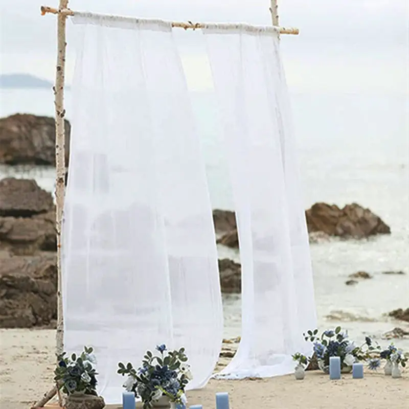 Hete Verkoop Hoogwaardige Elegante Fancy Witte Kerk Achtergrond Decoratie Bruiloft Chiffon Gordijn