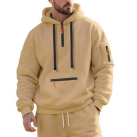 Set Hoodie Sweatshirt 2 Potong Pria, Jaket Hoodie Resleting dengan Celana Jogger, Pakaian Olahraga Kasual