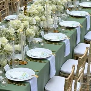Cheap Wholesale Sage Green <b>Round</b> Rectangle Square 100% Polyester Table Cloth <b>Tablecloth</b> for Wedding Party Outdoor - Product Image 3