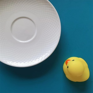 Custom Logo 5.5\" Lattice Relief Disc Ceramic Porcelain Tea <b>Cups</b> <b>Saucers</b> Plain White Color for <b>Cappuccino</b> Espresso Coffee - Product Image 6