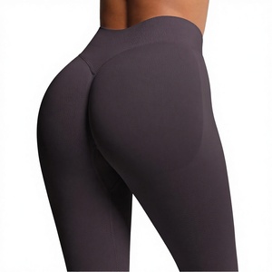 Vêtements de fitness pour femmes, pantalons de yoga personnalisés à haute élasticité, vêtements de sport respirants, leggings taille haute effet push-up, sans couture, couleur unie - Product Image 2
