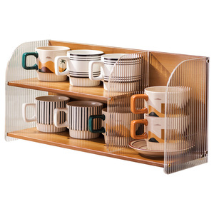 Support de tasses en bambou à 2 niveaux pour organiser les mugs, tasses à thé et à café sur la table de cuisine - Product Image 5