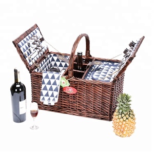 Cestino da Picnic <span class=keywords><strong>in</strong></span> <span class=keywords><strong>vimini</strong></span> di salice di legno personalizzato per 4 cestini di stoccaggio artigianali - Product Image 4