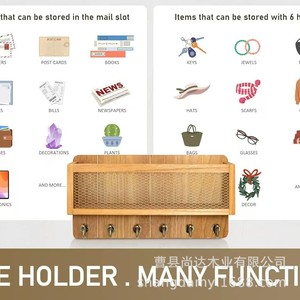 Wooden entryway key storage <b>rack</b>, wall-mounted <b>shelf</b>, living room wall-mounted magazine and newspaper storage <b>rack</b> - Product Image 4