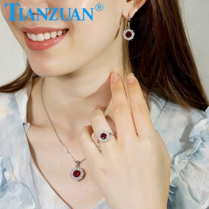Pendientes <span class=keywords><strong>de</strong></span> Aro Redondos <span class=keywords><strong>de</strong></span> Plata <span class=keywords><strong>de</strong></span> Ley 925 con Rubí Creado en Laboratorio y Moissanita Redonda Lateral, Joyería para Regalo, Uso Diario o Fiestas - Product Image 6
