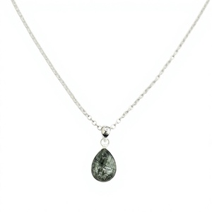 Pendentif en seraphinite naturelle en gros, en argent 925, en forme de goutte d'eau, avec pierre de cristal verte, pour femme, à porter au quotidien - Product Image 1