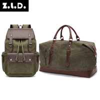 ZUOLUNDUO Vente chaude Sac de voyage décontracté tendance et ensemble de sac à dos en toile 2 pièces Grand sac de voyage Convient pour les voyages et l'école