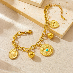 Fashion Charm Bracelet Zinc Alloy Round Turquoise Eye Star Moon Pendant Gift Jewelry - Product Image 3