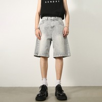 Jorts Skater Décontracté Mode Urbaine Délavé Moustaches Homme, Jean Denim Coupe Large Demi-Pantalon Bas Court Baggy Designer