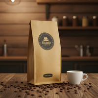 Sachet d'emballage plat en papier kraft mat avec impression et gravure pour grains de café