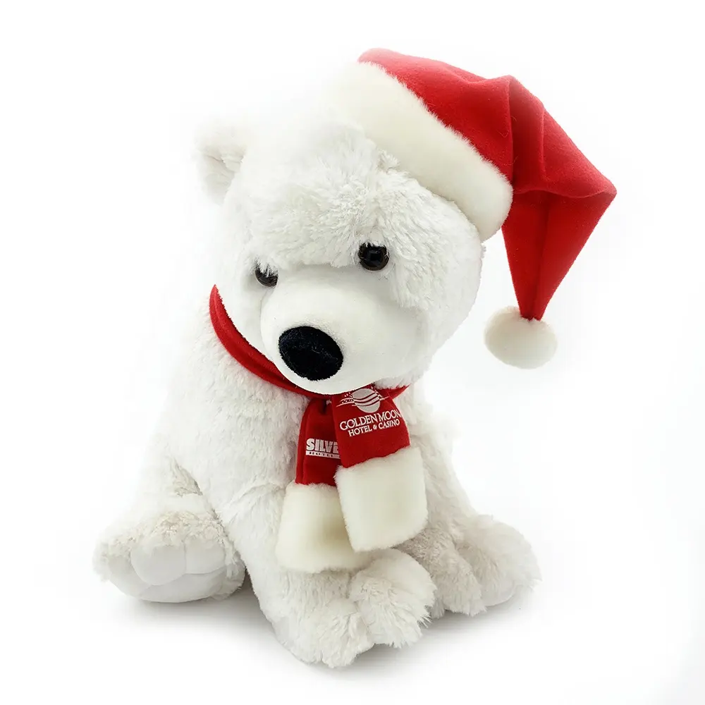 Fabricante de China de peluche de felpa oso de peluche juguetes de Navidad juguetes de peluche minion Navidad blanca suave de la felpa oso de peluche con la bufanda roja