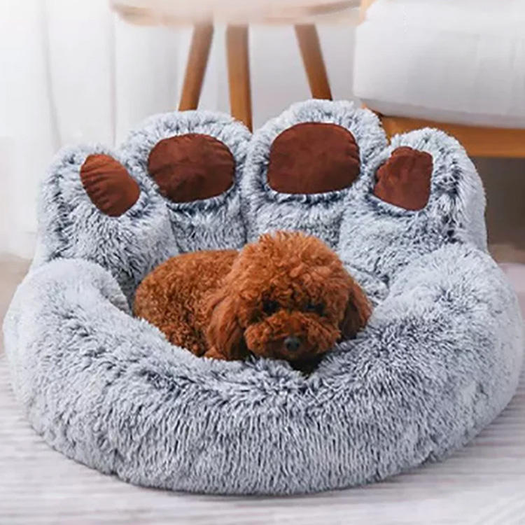 Comfy Dog Bed All Seasons Paw Shape Long Plush Warm Cat Bed