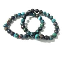 Bracelet perlé style bohème en azurite naturelle, onyx noir, cristal et strass, plaqué or, élastique et ajustable, Fashion Channel IGI