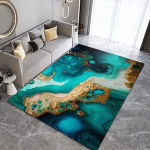 Alfombra de Mármol Turquesa con Relieve Dorado, Impresión Personalizada, Textura Suave y Duradera, Decoración para Sala de Estar, Dormitorio, Material PP, MOQ 1 - Product Image 2
