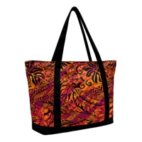 Tas Tote Kanvas Besar Gaya Hawaii Warna Oranye untuk Wanita, Tas Selempang dengan Kantong Laptop & Saku, Tas Serbaguna untuk Perjalanan dan Kerja