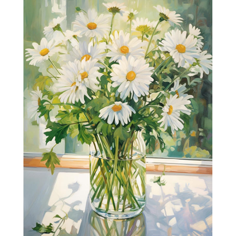 White Daisies in Vase colorful