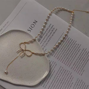 Collier en perles d'eau douce naturelles faites à la main, 4-5 mm, forte luminosité, micro défauts, chaîne, perles pour bébé, perles en vrac, petit collier - Product Image 1