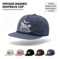 Casquettes Snapback Unisexe Personnalisées avec Logo, 5 Panneaux, Non Structurées, en Coton Lavé Vintage, à Bord Plat, avec Sangle, Impression Sérigraphique, Vente en Gros