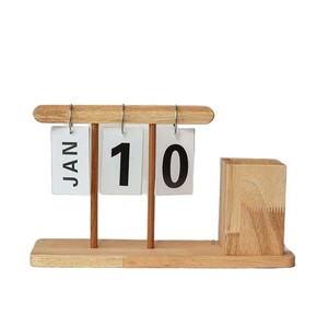 Solid Wood Multi Functional Pen Holder With Flip <b>Calendar</b> Desk Organizer Office Stationery Storage Square Shape Rubber Wood - Product Image 4