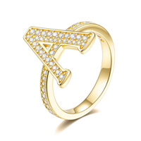 Anillo de plata de ley S925 con inicial de moissanita, chapado en oro de 14K, con engaste pavé, ajustable, para mujer, ideal para regalo.