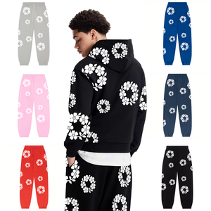sportswear floral embroidered fleece sweatpants