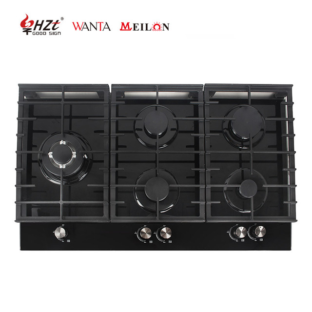 Energy Saving 900MM 5 Burner Tempered Glass Gas Hob LPG NG Built-in Gas Cooktop OEM Manufacturer