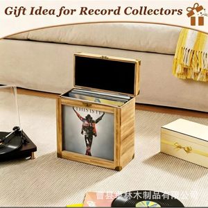 Cross-border wooden portable storage box, household vinyl <b>record</b> collection box, solid wood CD and disc organizer, - Product Image 2