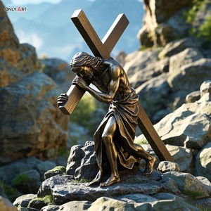 Estatua de bronce Católica Cristiana Séptima estación Tamaño real Jesús cae la segunda vez Famoso Jesús 14 estaciones Escultura de latón - Product Image 2