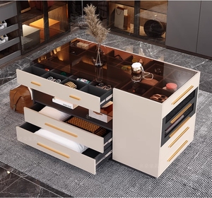 Phòng ngủ chính hiện đại centre lưu trữ đồ trang sức đảo ngực của ngăn kéo và tủ với bàn kính cường lực - Product Image 2