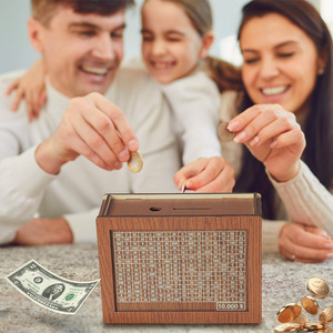 Hộp tiền với truy cập tiền tiết kiệm hộp tiền mặt Vault retro phong cách bằng gỗ Piggy ngân hàng <span class=keywords><strong>handmade</strong></span> tiết kiệm tiền mục tiêu cho trẻ em người lớn - Product Image 1