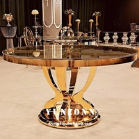 Tables à manger rondes en verre de luxe, design moderne en acier inoxydable, sur piétement, dorées, durables, pour l'extérieur, les hôtels, les restaurants, les salons