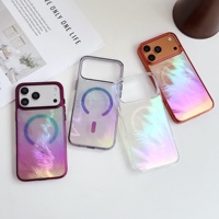 JOYPORODO B523 Coque de téléphone magnétique de luxe 3D en PC à plumes colorées pour iPhone 17 18 Pro Max, antichoc et tendance