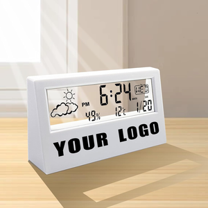 Creatieve Gift Multifunctionele Desktop Thermometer En Hygrometer Klok Weer Display Elektronische Wekker Met Aangepaste Logo - Product Image 1