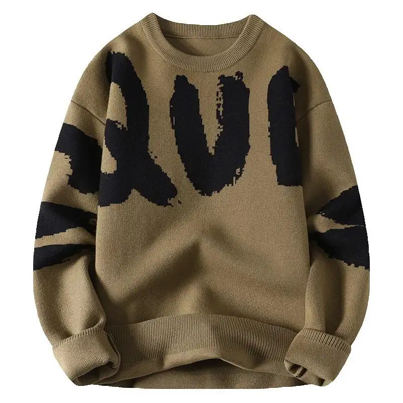 Sweater rajutan lengan panjang Fashion Logo kustom Pullover katun baju pria musim dingin Sweater rajut untuk pria
