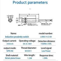 Capteur de proximité inductif NPN à trois fils LJ30A3-15-Z/AX M30, détection à distance normalement fermé, 24V