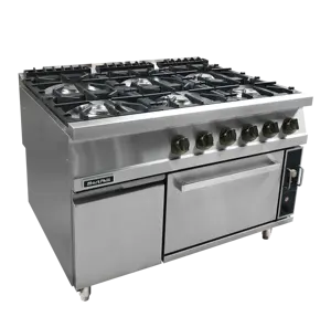 Backery için gaz fırın ile yüksek kaliteli mutfak ticari paslanmaz çelik enerji güvenliği 6-brülör gaz aralığı